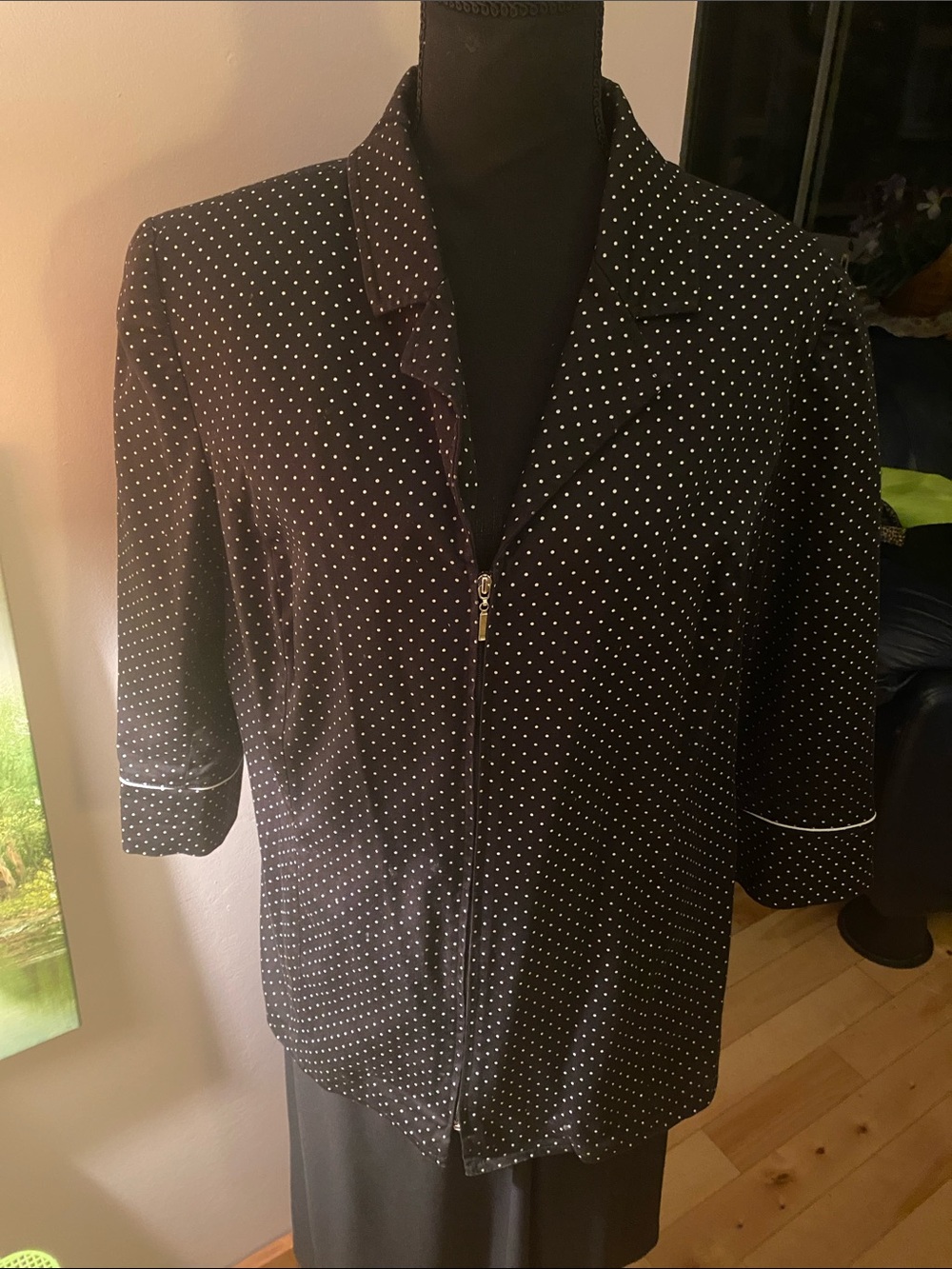 Black Polka Dot Zip-Front Lightweight Women's Jacket